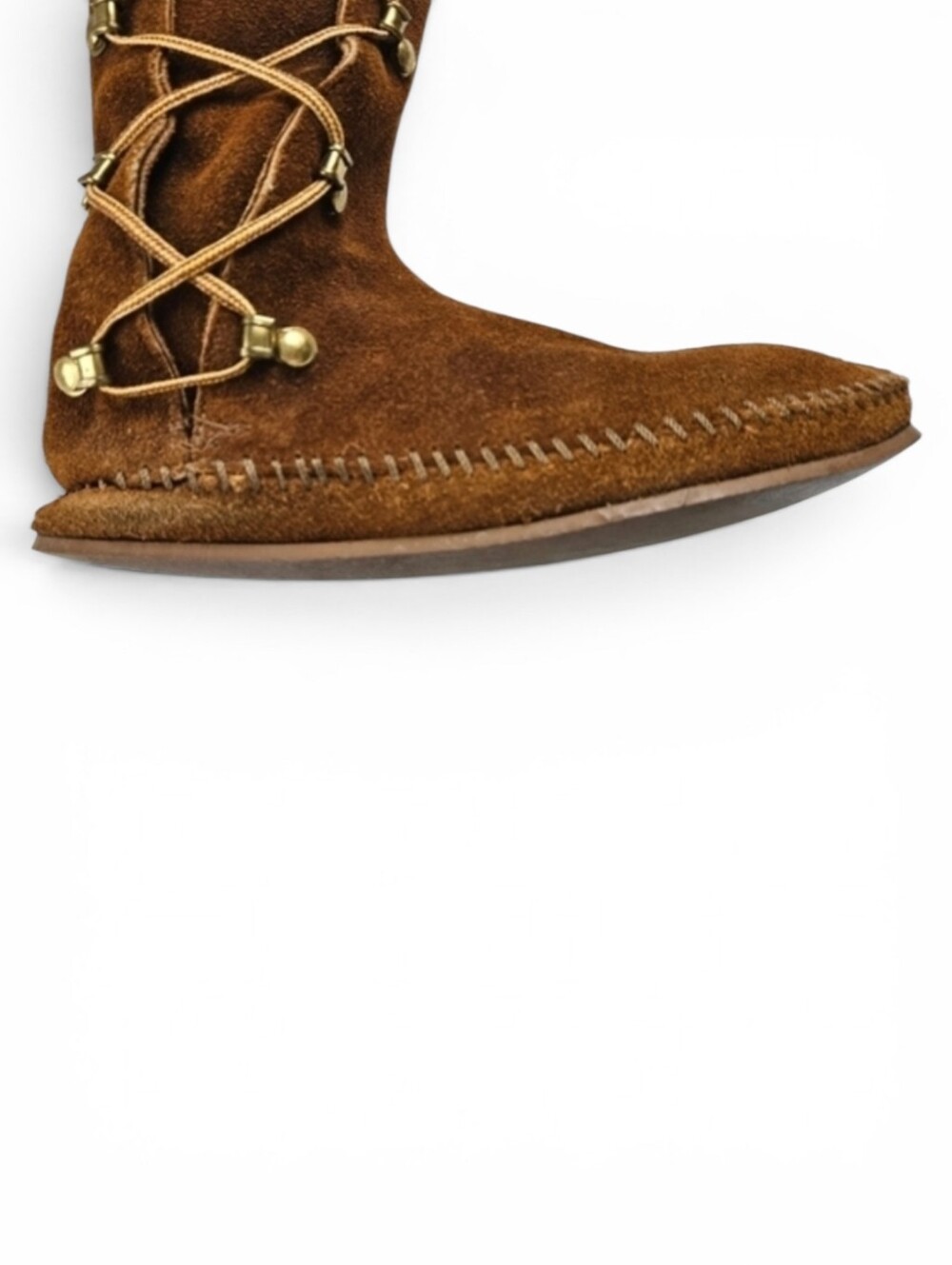 Vintage Suede Lace Up Moccasin Fringe Boots in Umber Brown Women's Size 5 - Picture 8 of 12